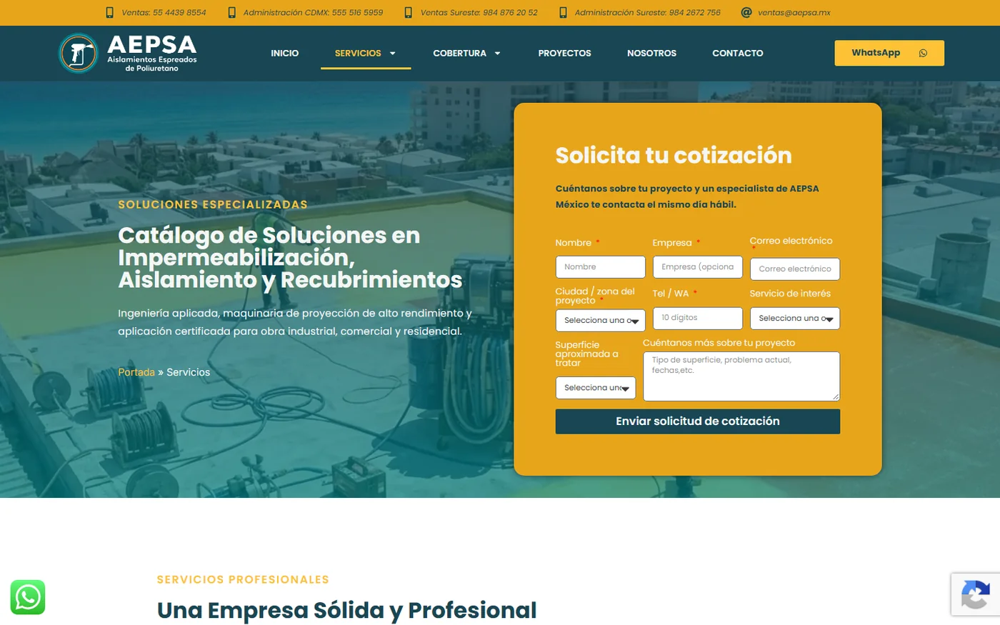 Sitio de AEPSA en escritorio, pantalla 2