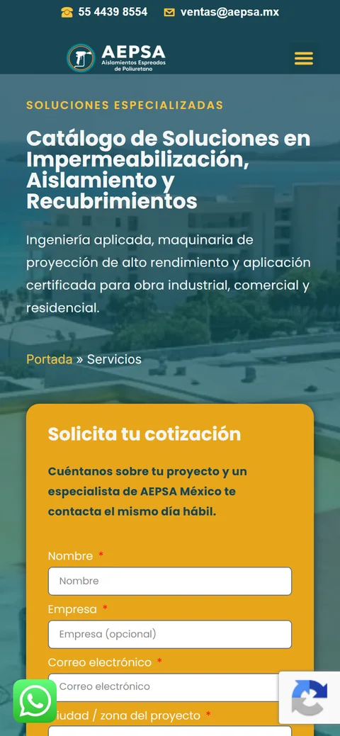 Sitio de AEPSA en movil, pantalla 2