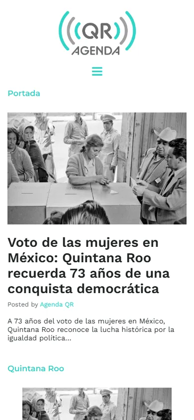 Sitio de Agenda QR en movil, pantalla 1