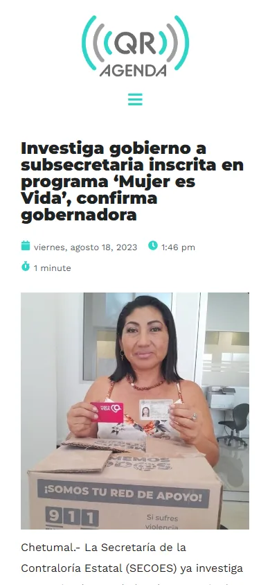 Sitio de Agenda QR en movil, pantalla 4