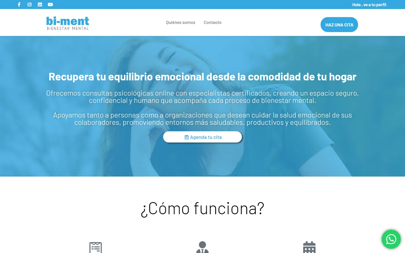 Sitio de Bi Ment en escritorio, pantalla 1