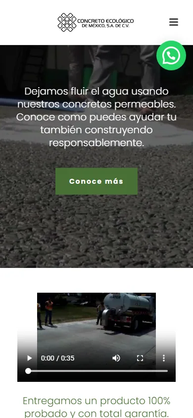 Sitio de Concreto Ecológico en movil, pantalla 1