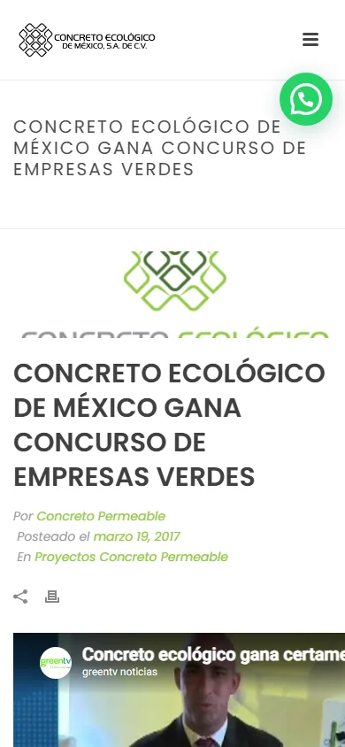 Sitio de Concreto Ecológico en movil, pantalla 2