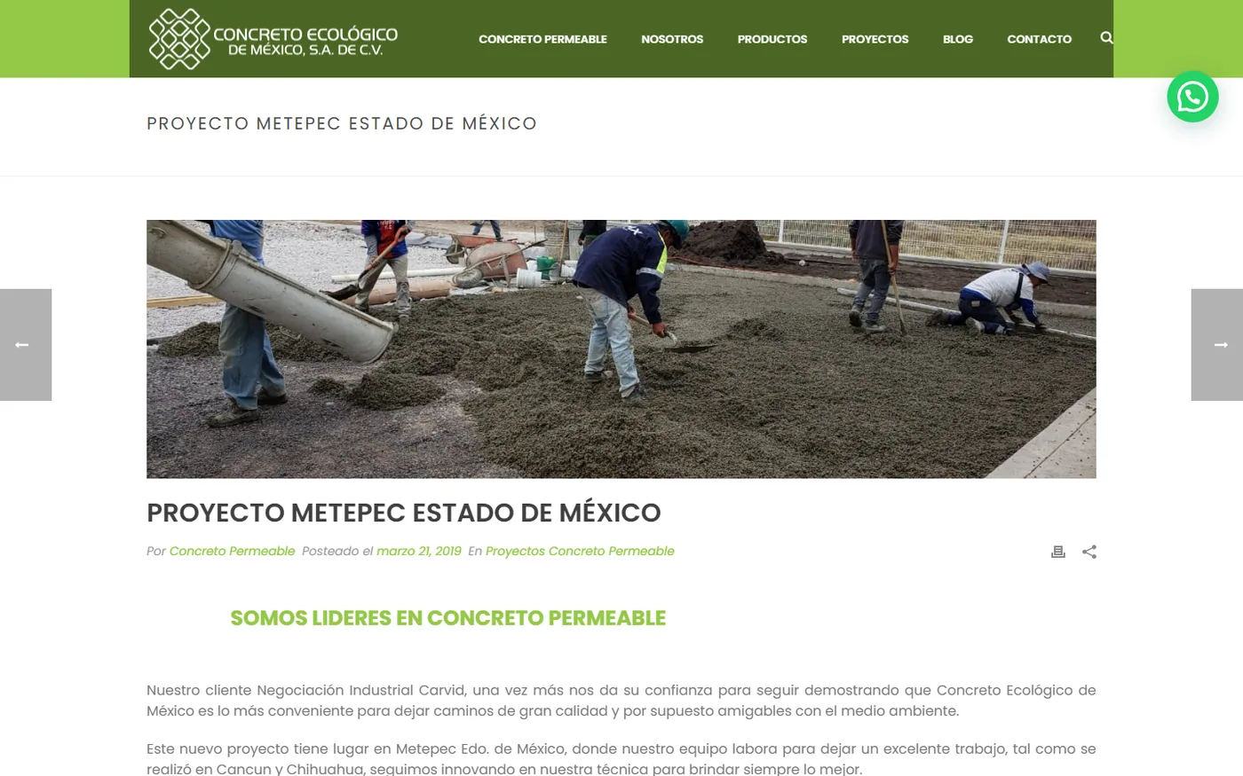 Sitio de Concreto Ecológico en escritorio, pantalla 3