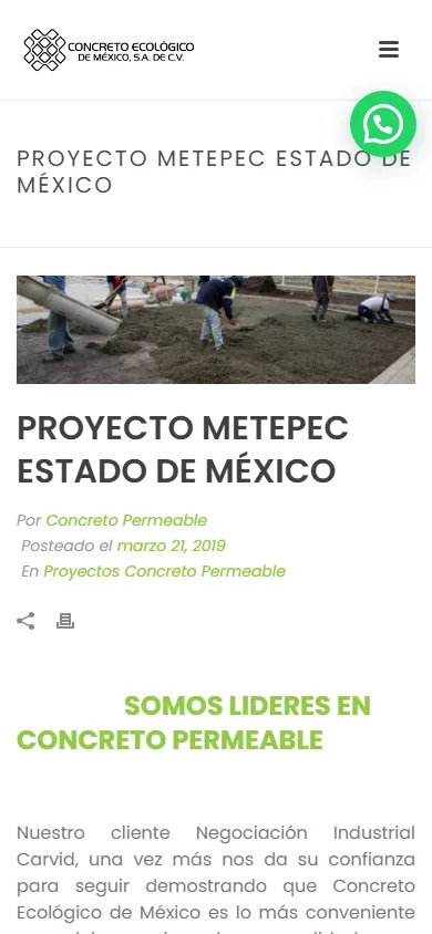 Sitio de Concreto Ecológico en movil, pantalla 3