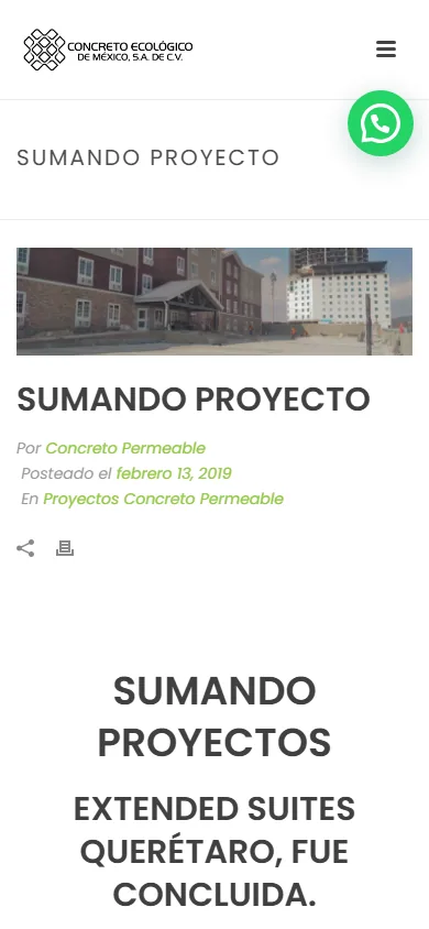 Sitio de Concreto Ecológico en movil, pantalla 4