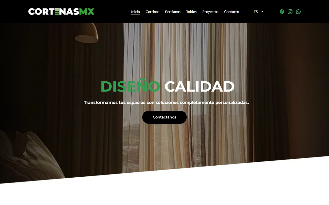 Sitio de Cortinas MX en escritorio, pantalla 1