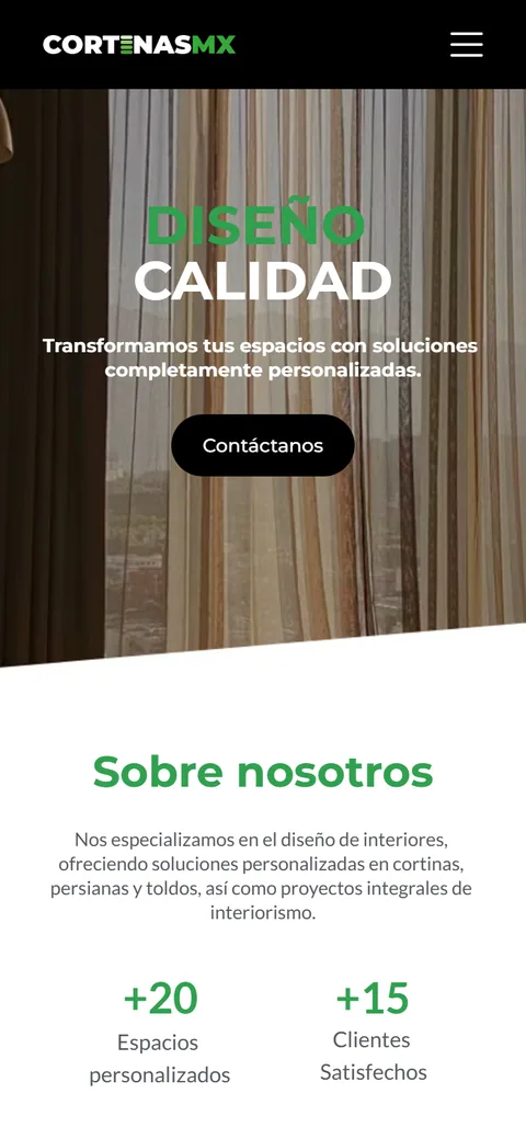Sitio de Cortinas MX en movil, pantalla 2