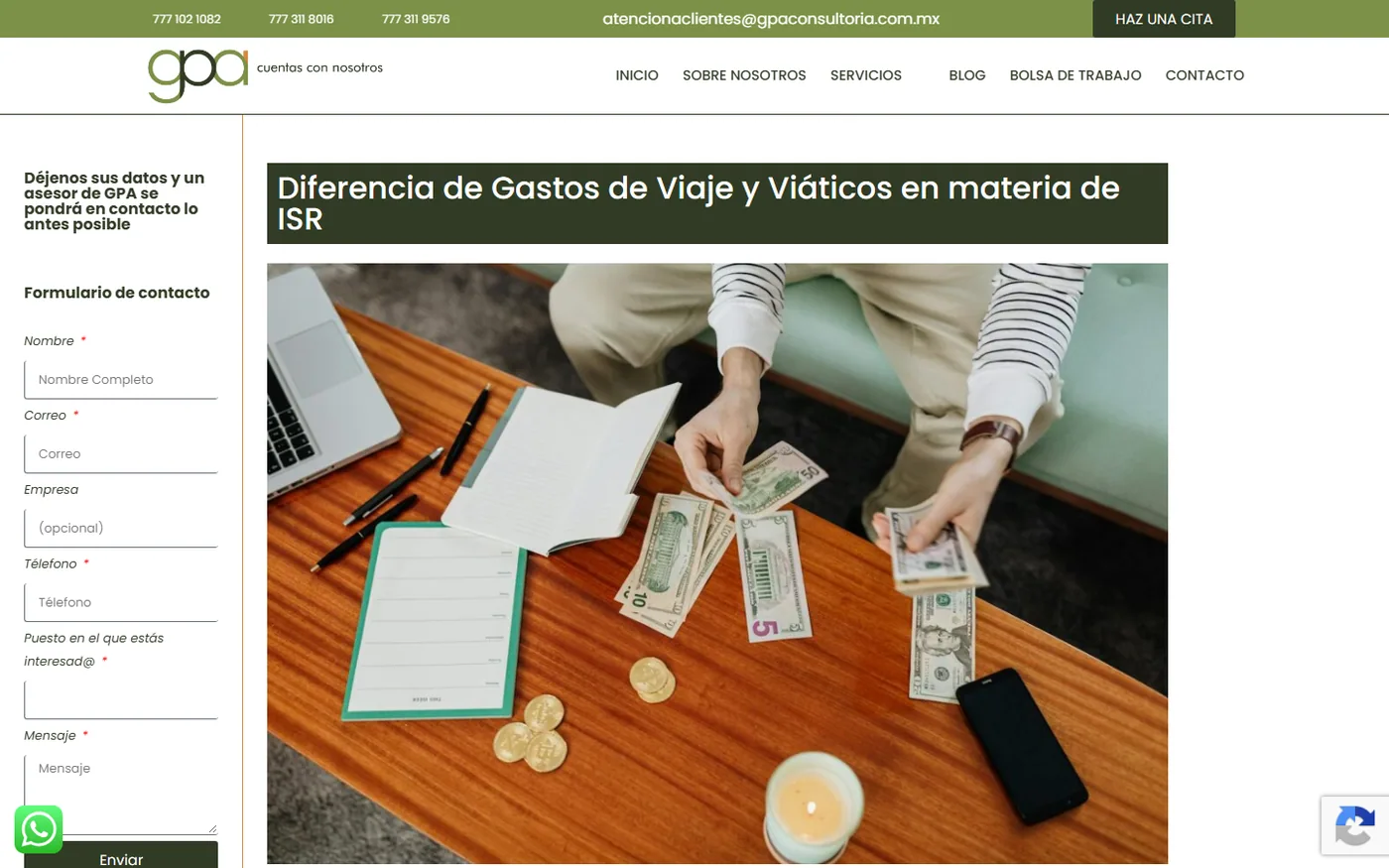 Sitio de GPA Consultoría en escritorio, pantalla 3