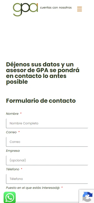 Sitio de GPA Consultoría en movil, pantalla 3