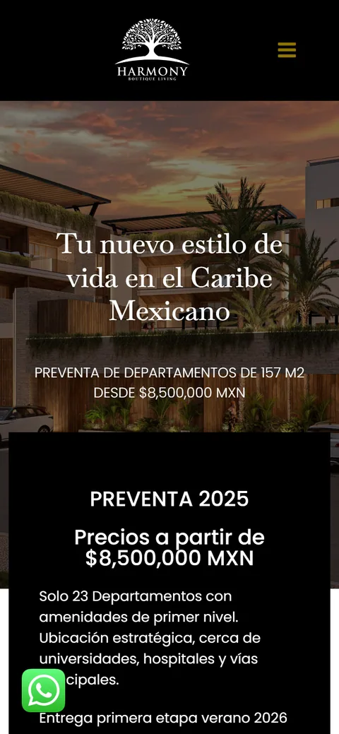 Sitio de Harmony Cancun en movil, pantalla 1