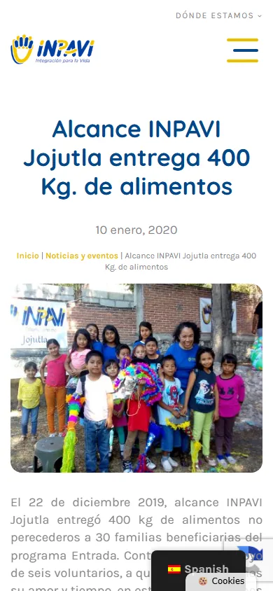 Sitio de INPAVI en movil, pantalla 3