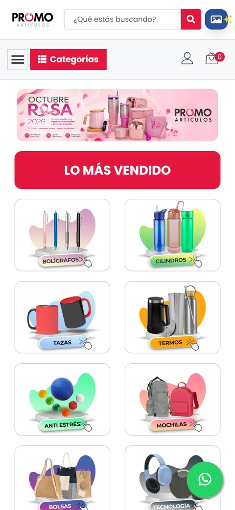 Sitio de Promoartículos en movil, pantalla 1