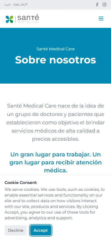 Sitio de Santé Medical Care en movil, pantalla 2