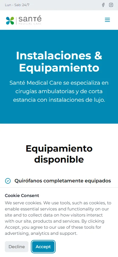 Sitio de Santé Medical Care en movil, pantalla 3