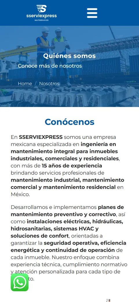 Sitio de Sserviexpress en movil, pantalla 2