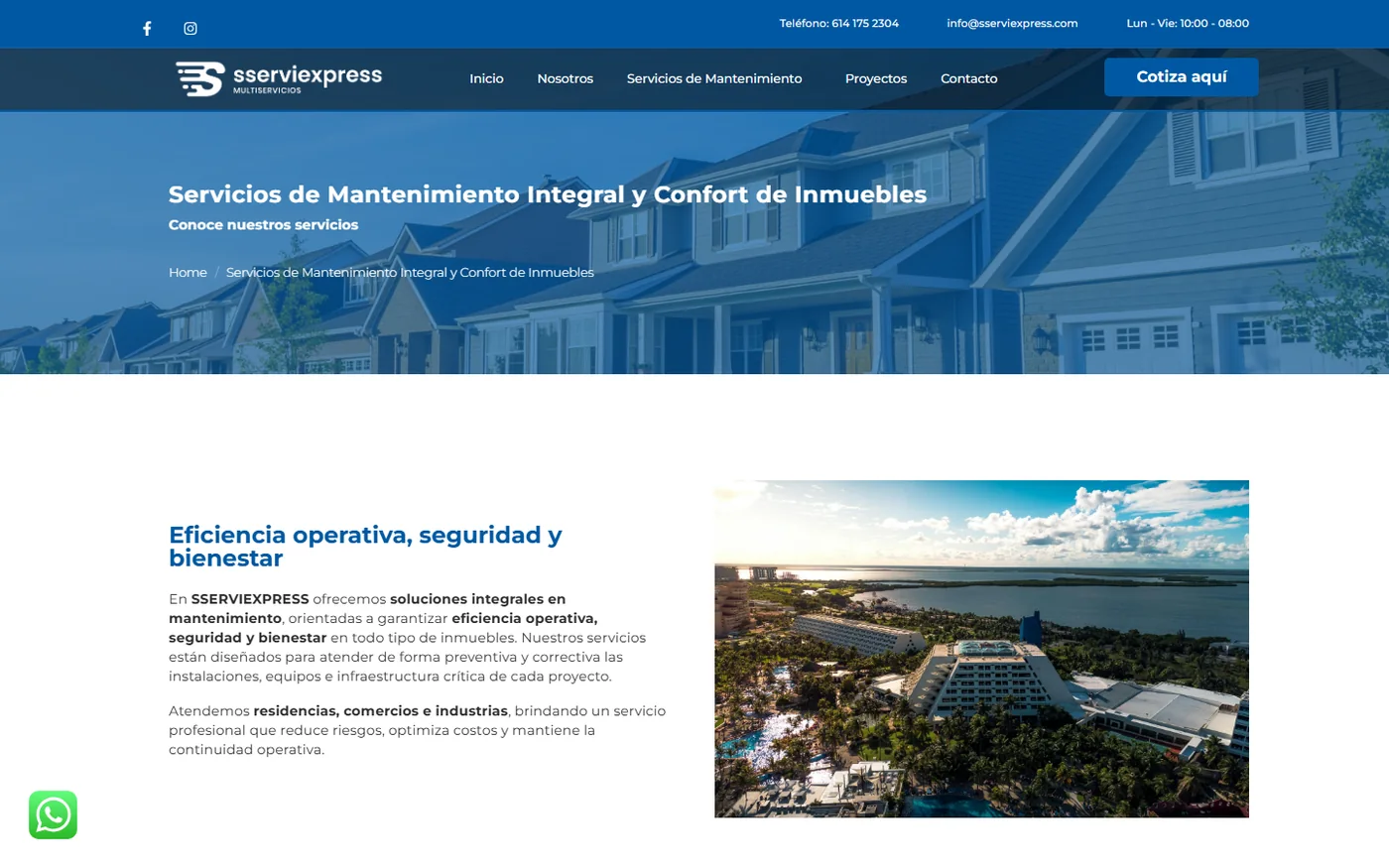 Sitio de Sserviexpress en escritorio, pantalla 3