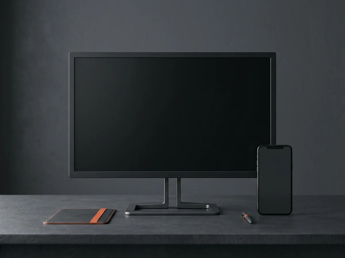 Monitor y teléfono en un escritorio oscuro, diseño de páginas web responsivas de One Man Studio